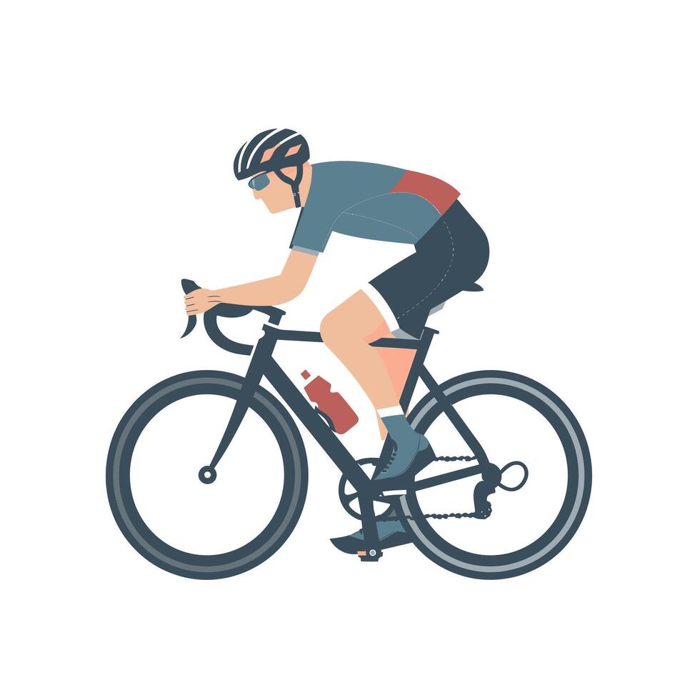 Cyclist racing on a road bike during a sunny day in a vibrant countryside setting vector