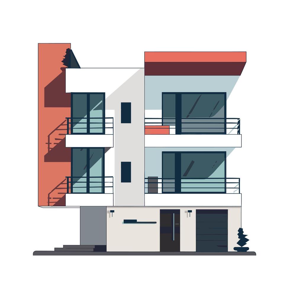 Modern architectural design of a two-story house with large windows and balconies vector