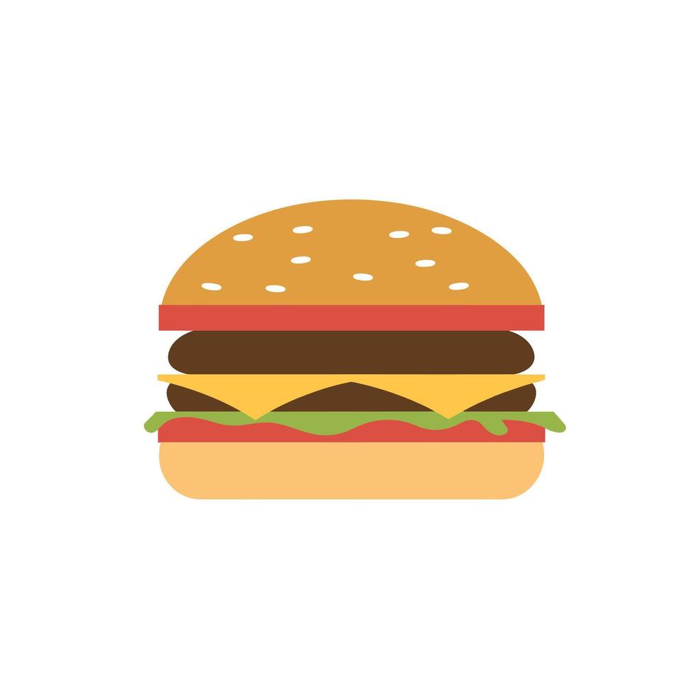 Cheeseburger with layers of meat, cheese, and fresh toppings on a white background vector