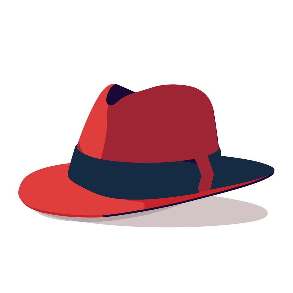 Bright red hat with a dark blue band displayed on a clean surface vector