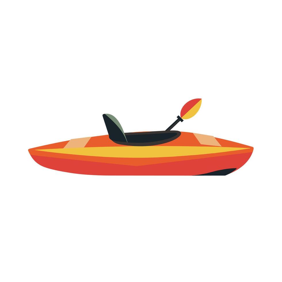 Bright orange kayak with a paddle, ready for adventure on calm waters vector