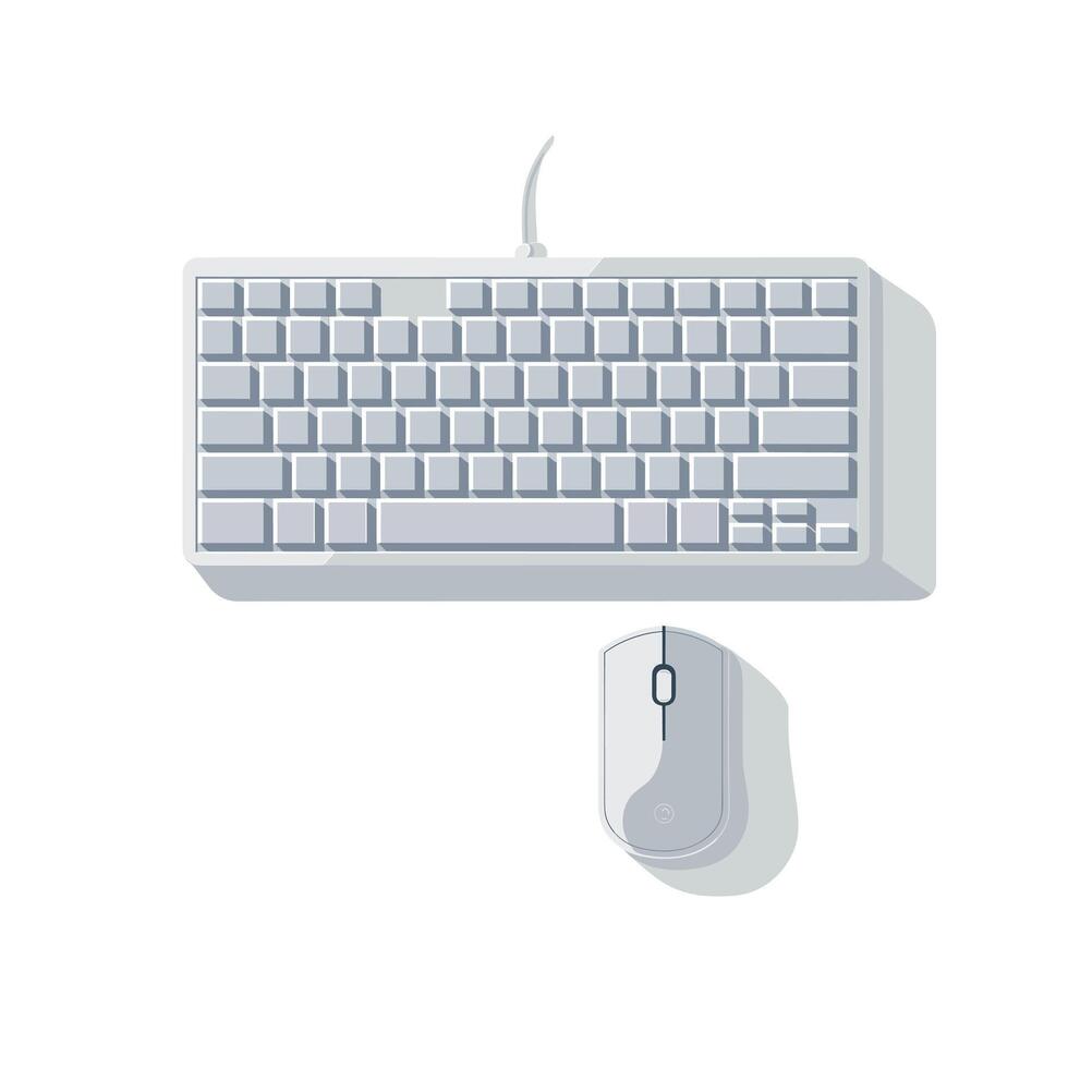Computer keyboard and mouse arranged neatly on a clean white background vector