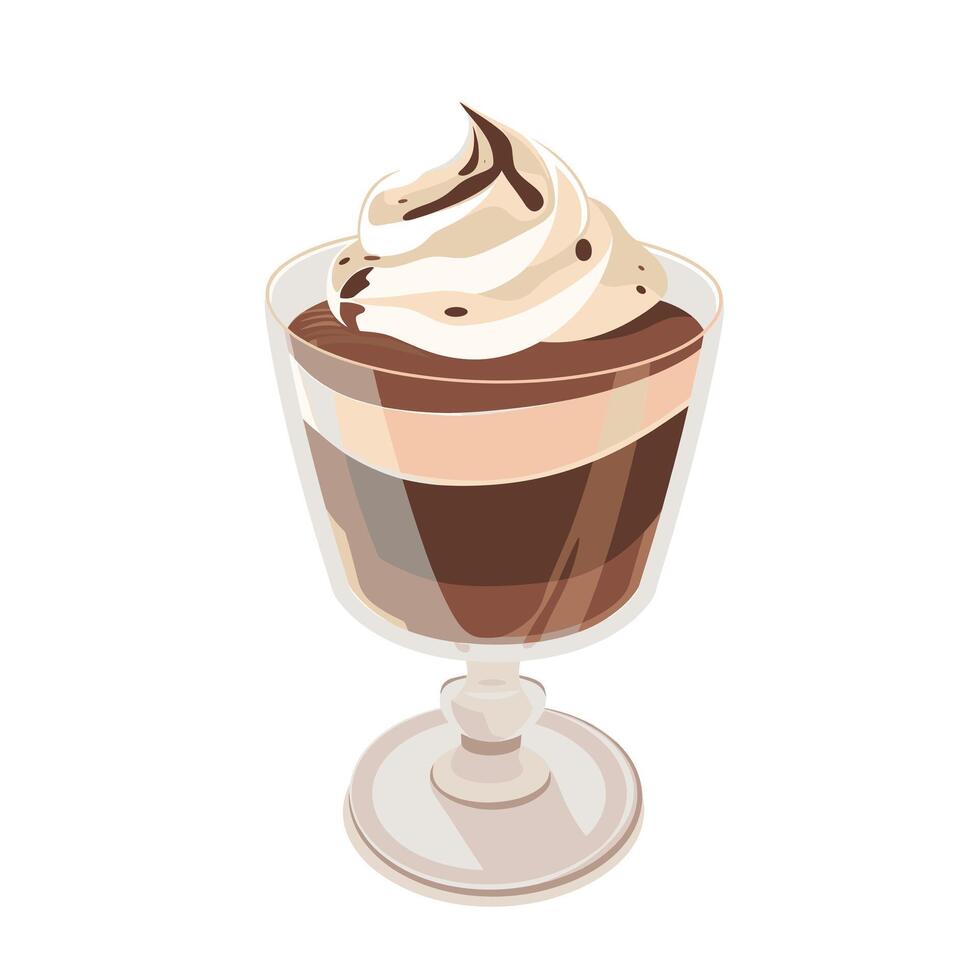 Decadent chocolate dessert topped with whipped cream in a glass cup vector
