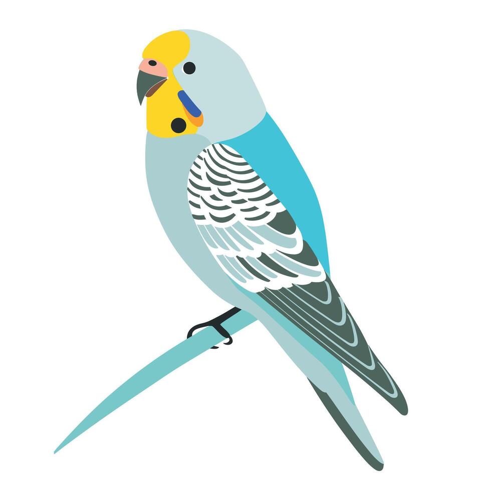 Colorful budgerigar perched on a branch with vibrant plumage in a bright setting vector