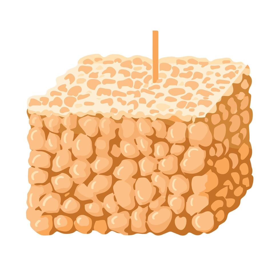 Square piece of textured food with a stick, ideal for grilling or snacking vector