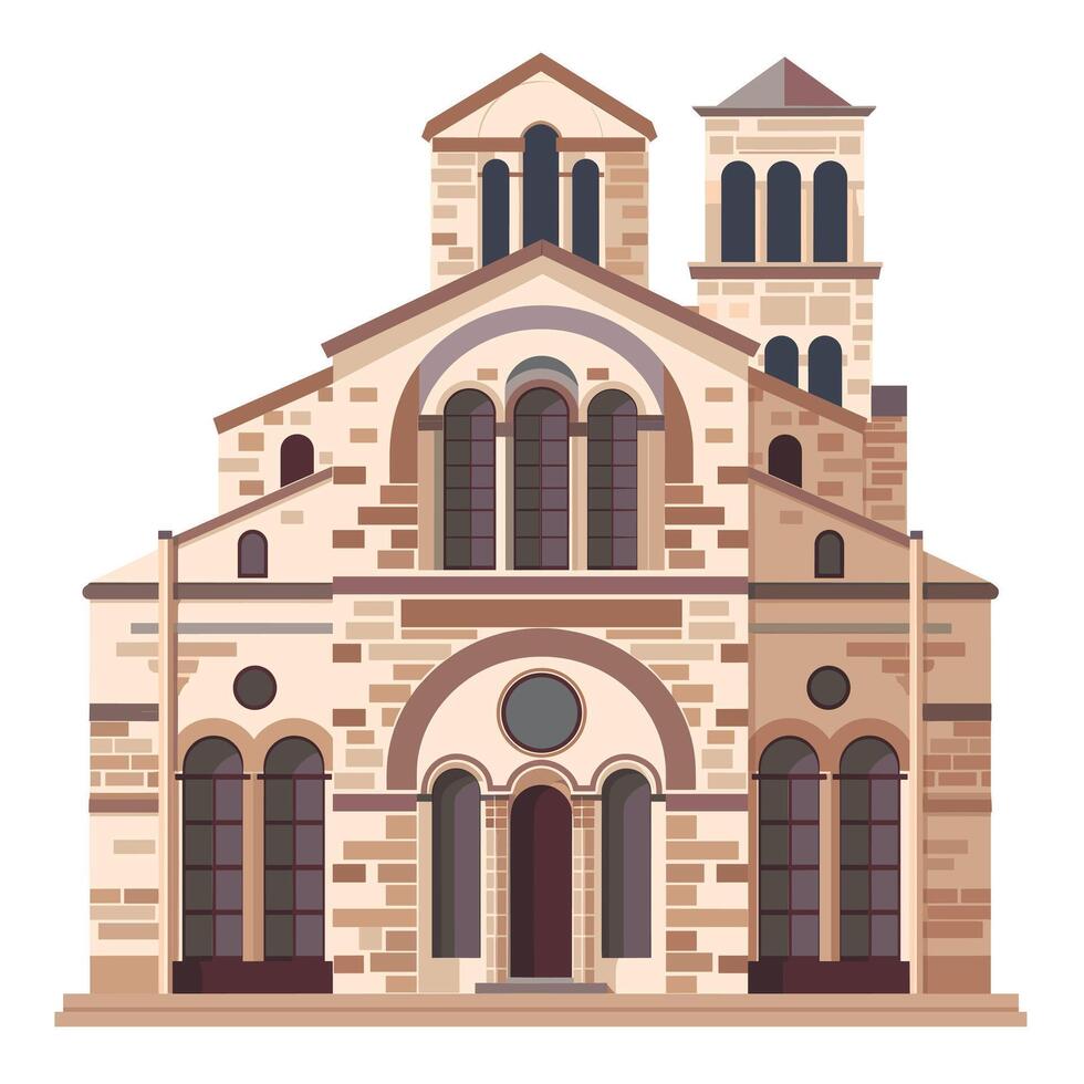Architectural details of a historic stone church with unique features during bright daylight vector