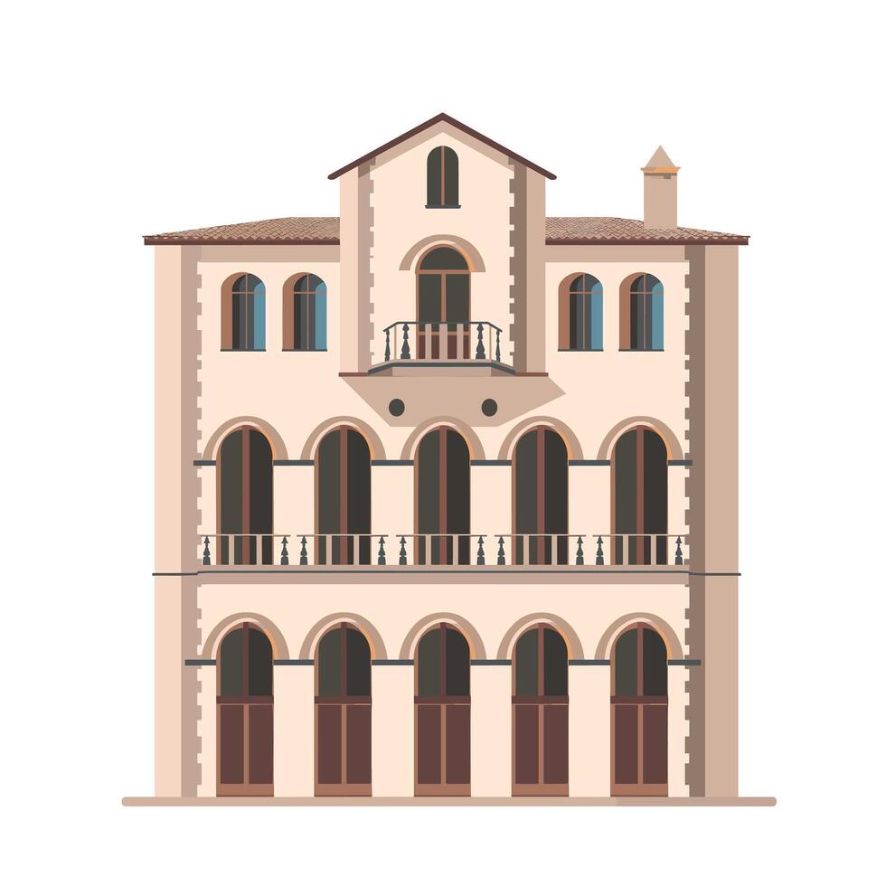 Elegant architecture of a three-story building with arches and detailed balconies vector