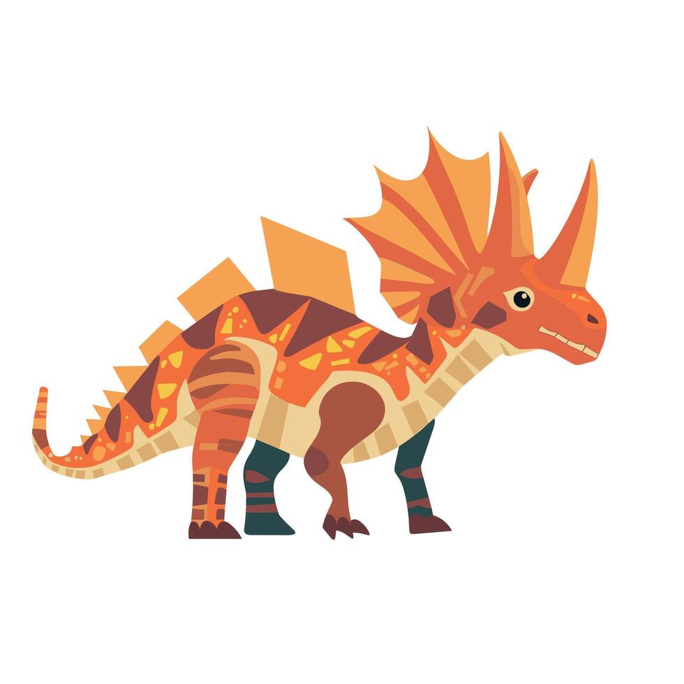 Colorful triceratops with spiky crest and pattern standing against a plain background vector
