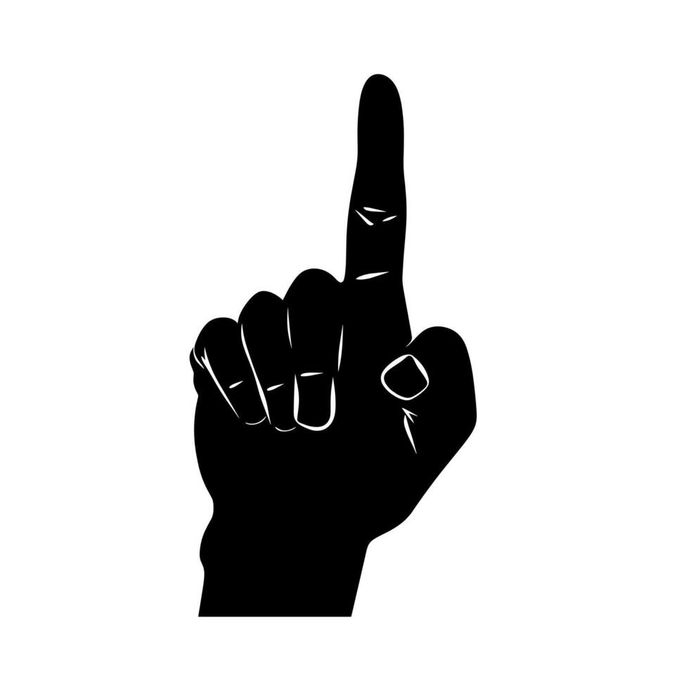 Hand gesture signaling one, indicating attention or importance during communication vector