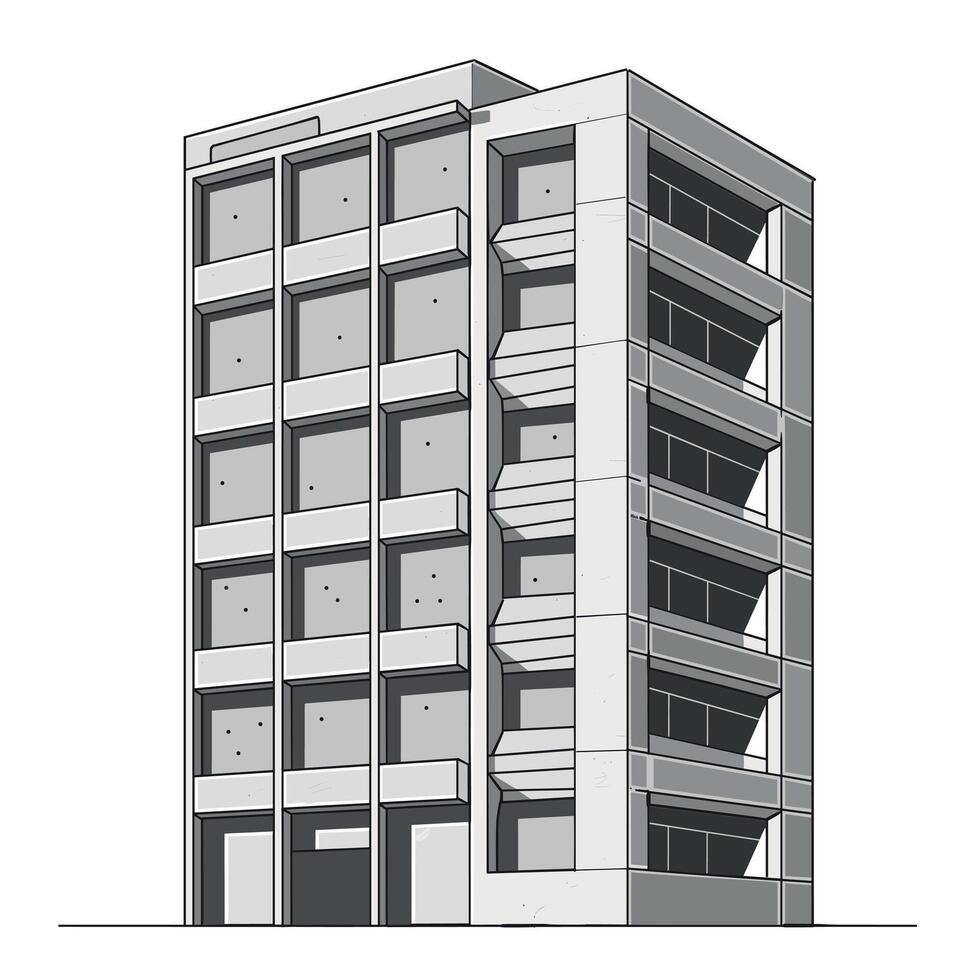 Modern concrete building design showcasing sleek architectural features and structure vector