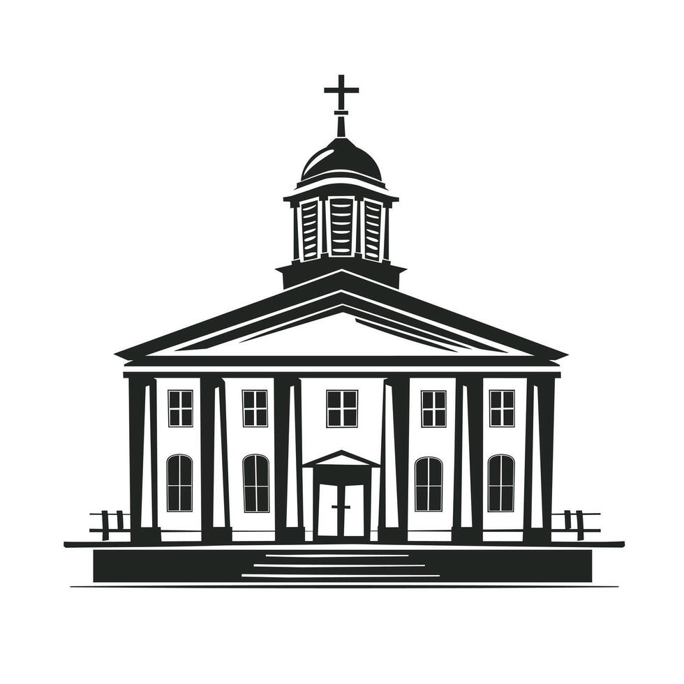 Classic church building with a prominent dome and cross on top in a minimalist style vector