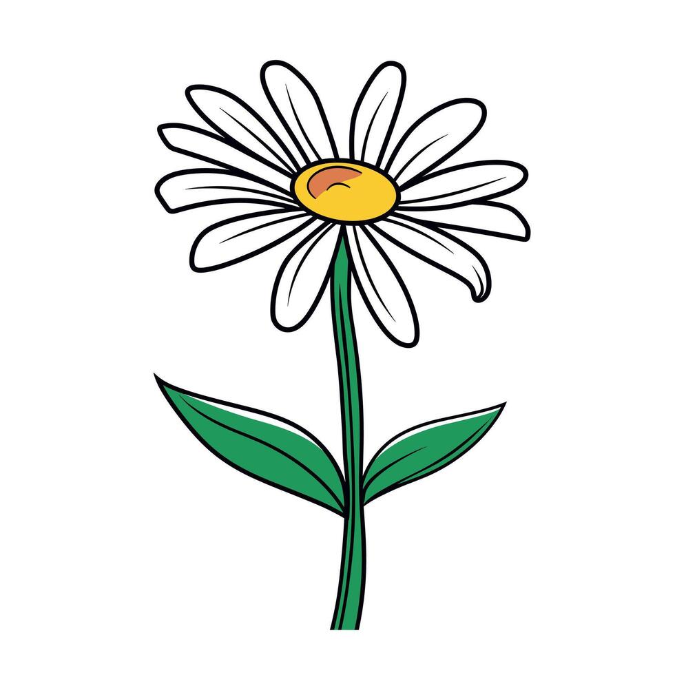 Bright and cheerful daisy flower with vibrant petals and green leaves against a simple background vector