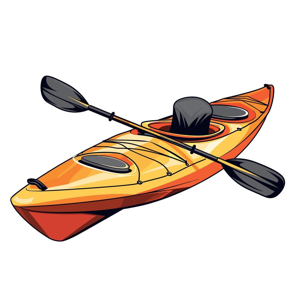 Bright orange kayak with paddles ready for adventure on a sunny day vector