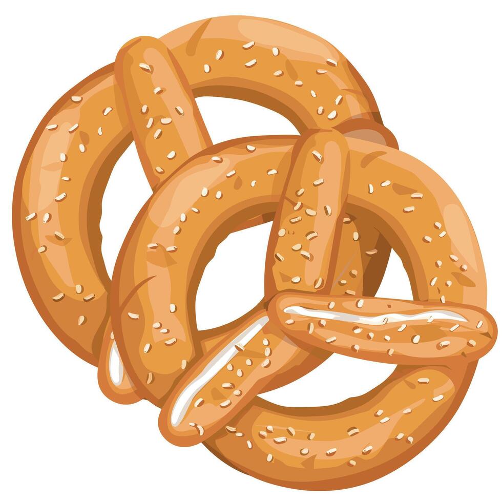 Delicious twisted pretzels with sesame seeds on a white background vector