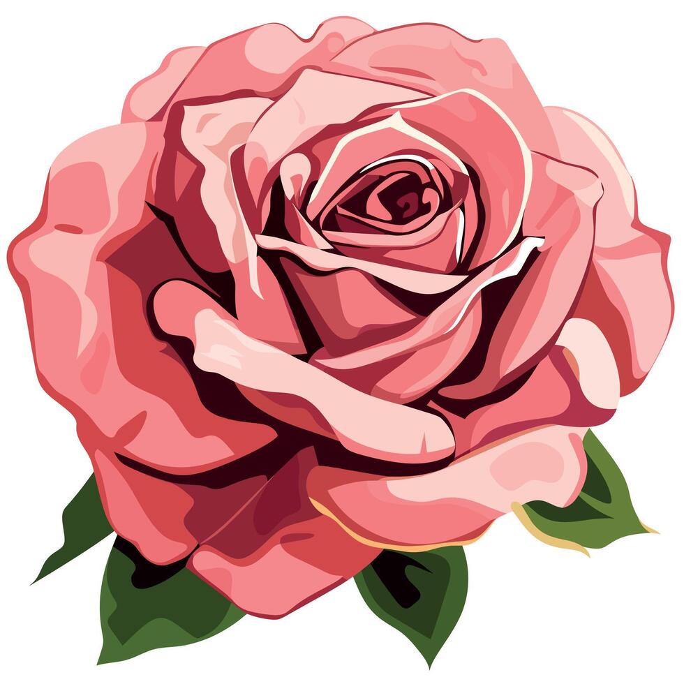 Beautiful pink rose with delicate petals and green leaves in vibrant colors vector