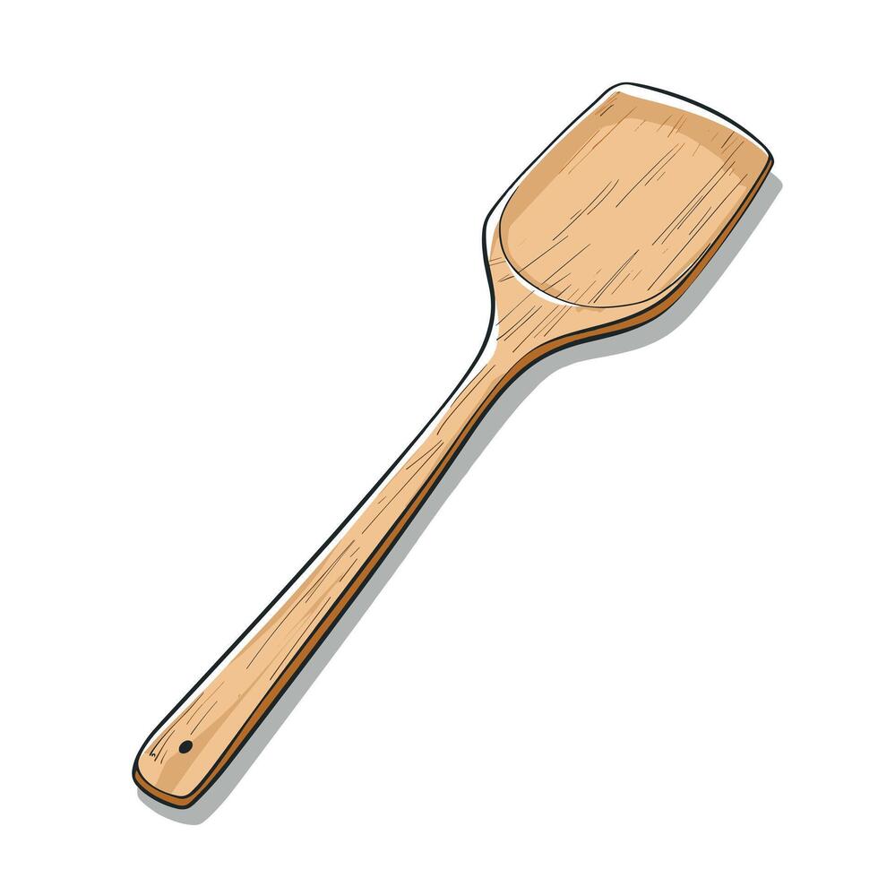 Wooden spatula rests on a white background showcasing its simple design and craftsmanship vector