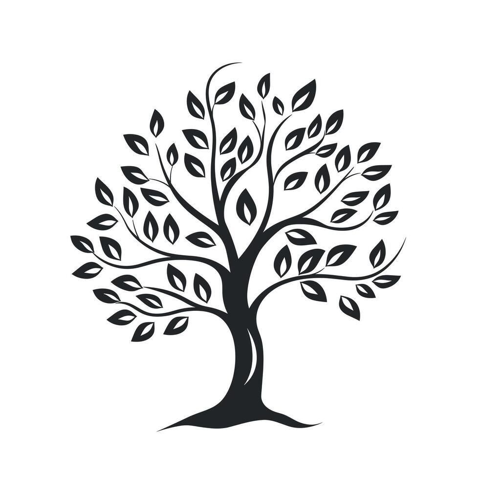 Elegant black silhouette of a tree with detailed branches and leaves on a simple background vector