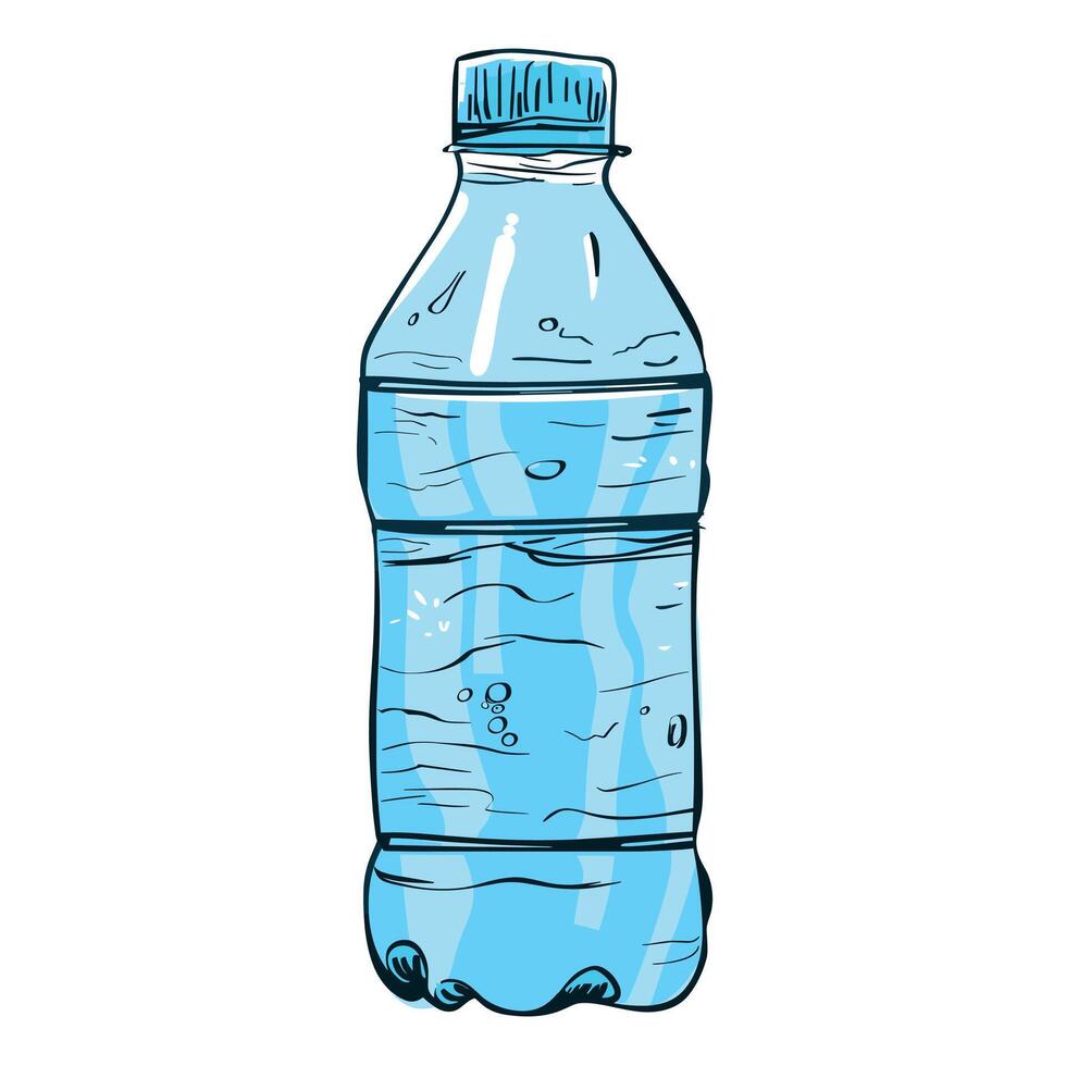 Water bottle design with clear liquid and vibrant blue accents in a simple style vector