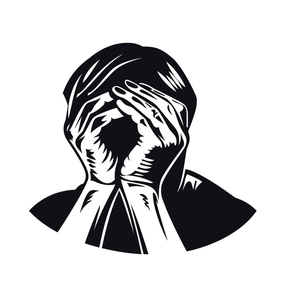 Emotional struggle represented by a figure with hands covering face in a creative art style vector