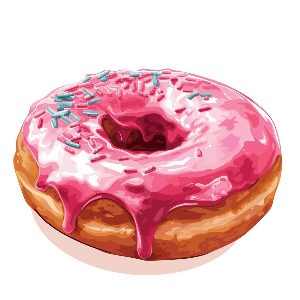 Delicious pink frosted donut with sprinkles on a light background for dessert lovers vector