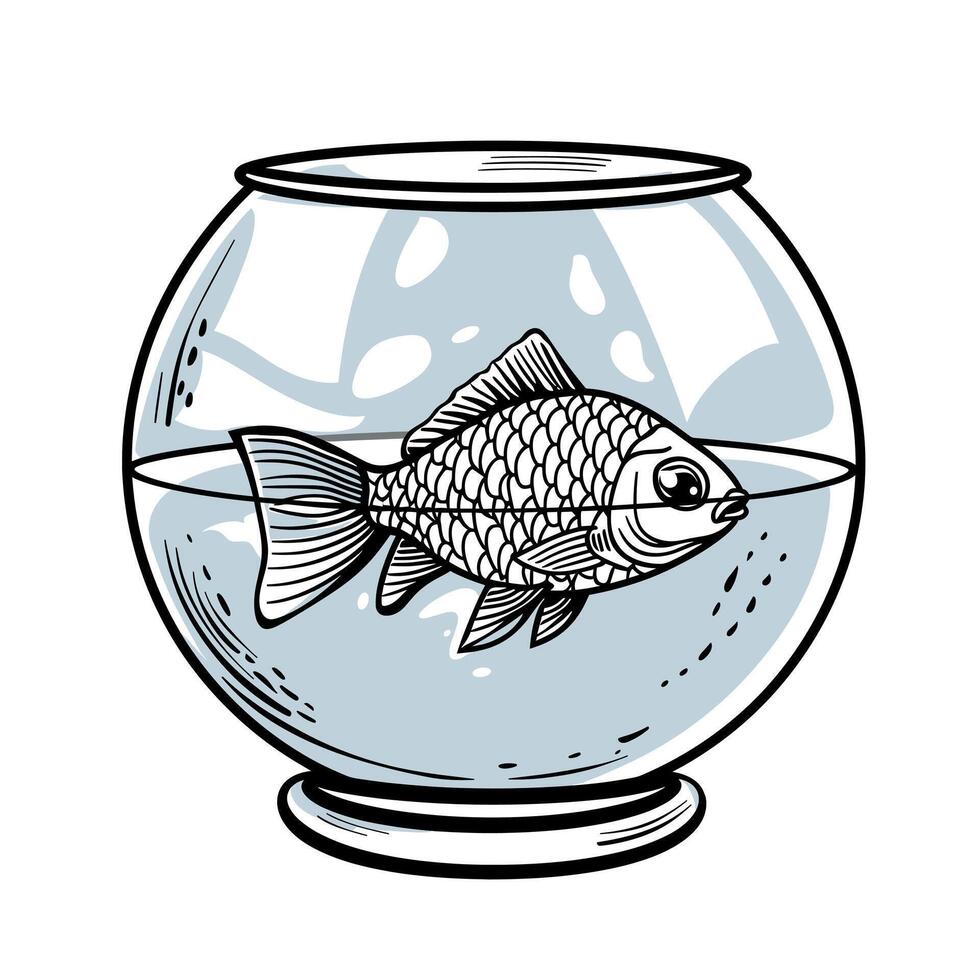 Goldfish swimming in a bowl filled with clear water on a calm afternoon vector
