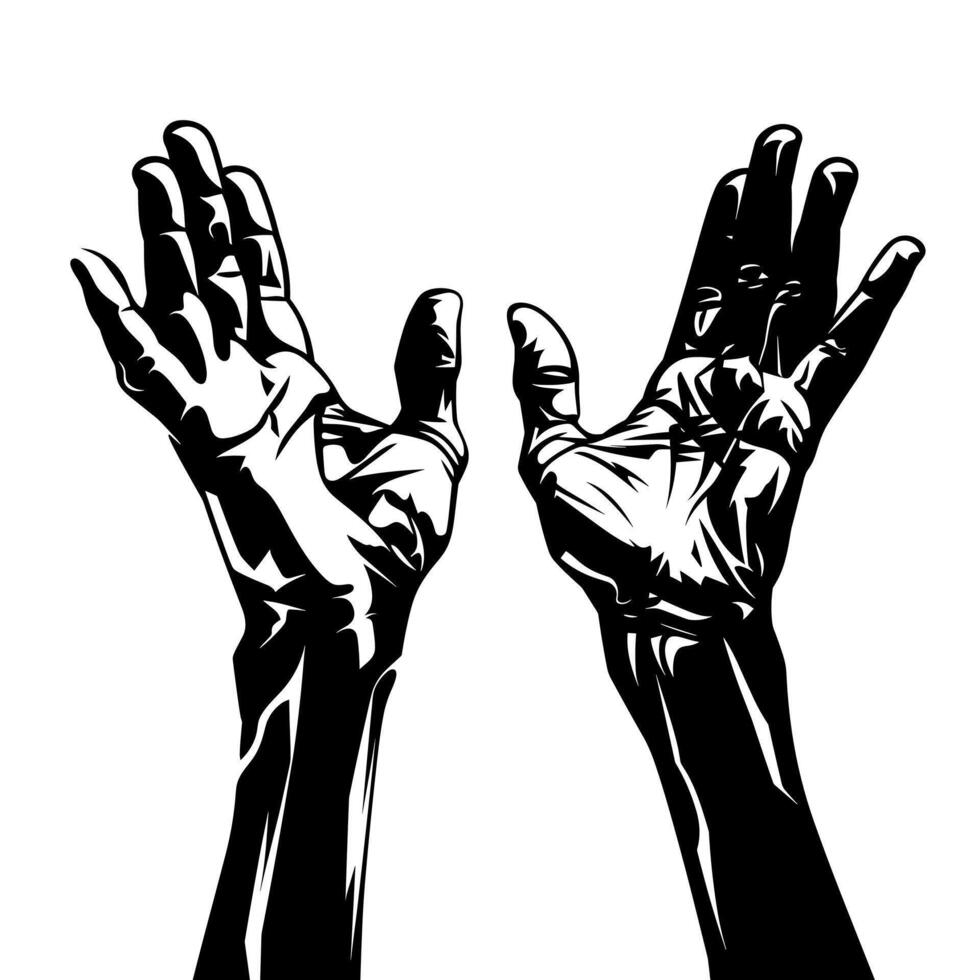 Grasping hands raised high in celebration and expression of freedom and hope vector