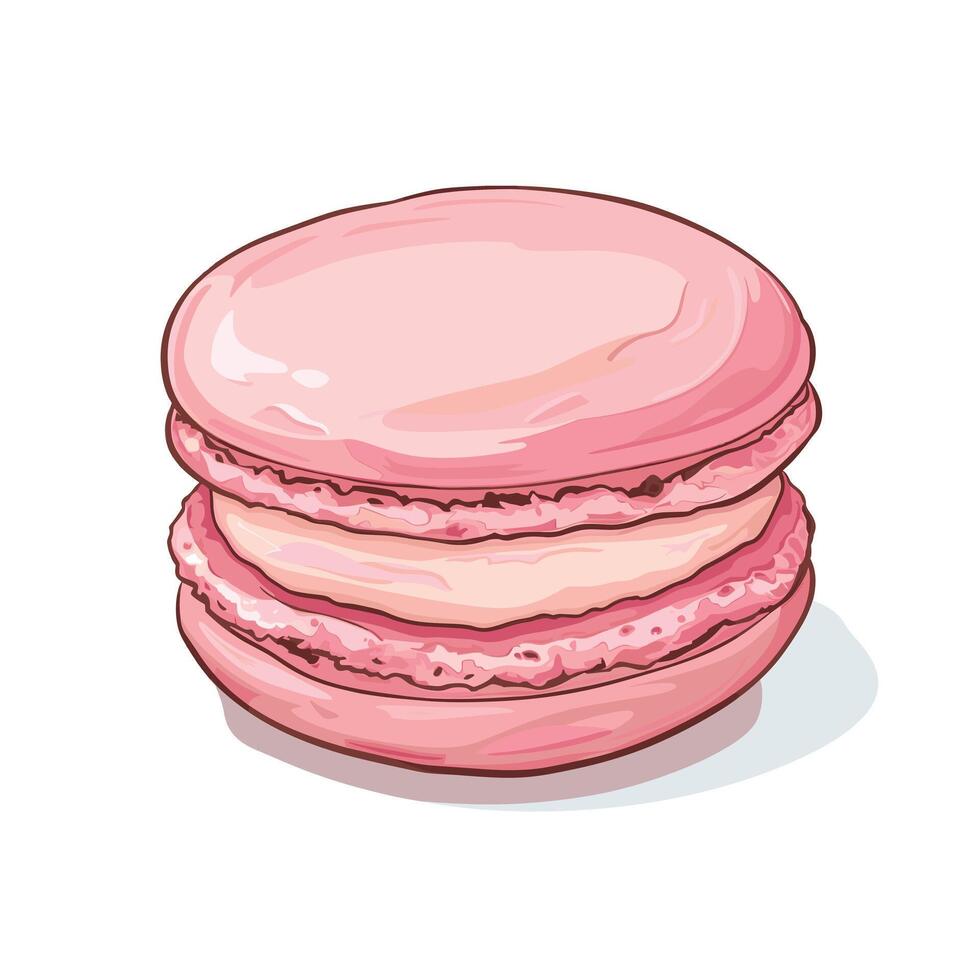 Delicious pink macaroon with creamy filling displayed on a white background vector