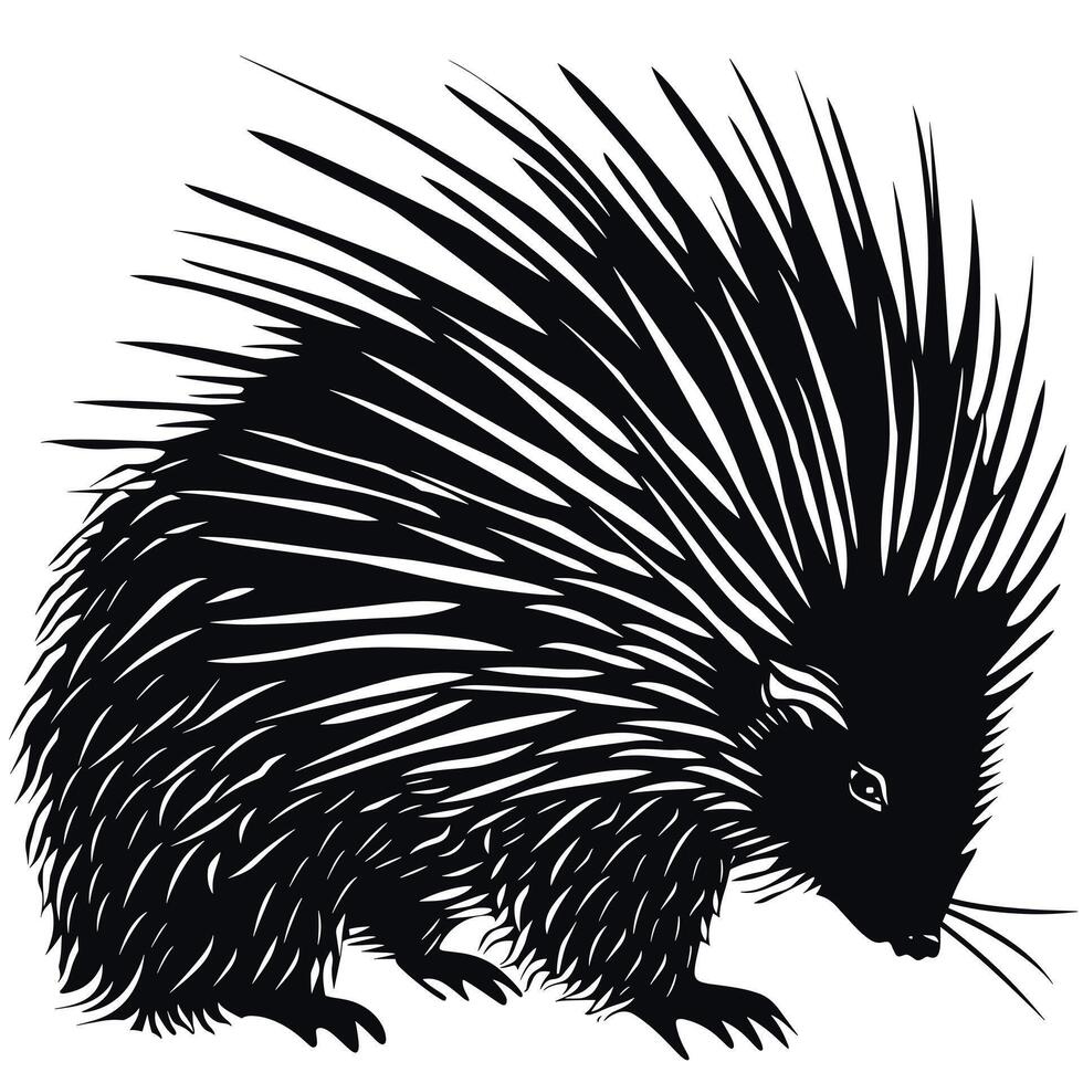 Porcupine silhouette showcasing detailed quills in a natural setting vector