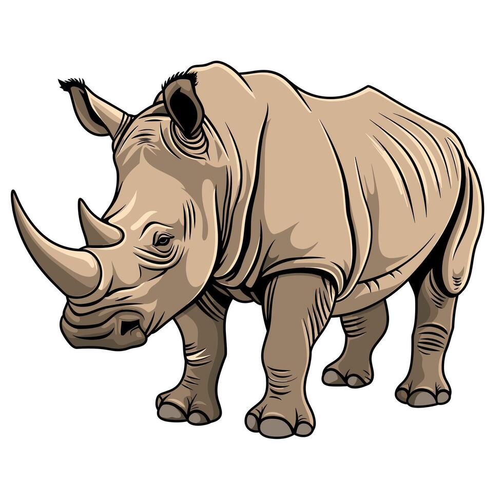 Rhinoceros standing confidently in a natural environment with detailed illustration vector