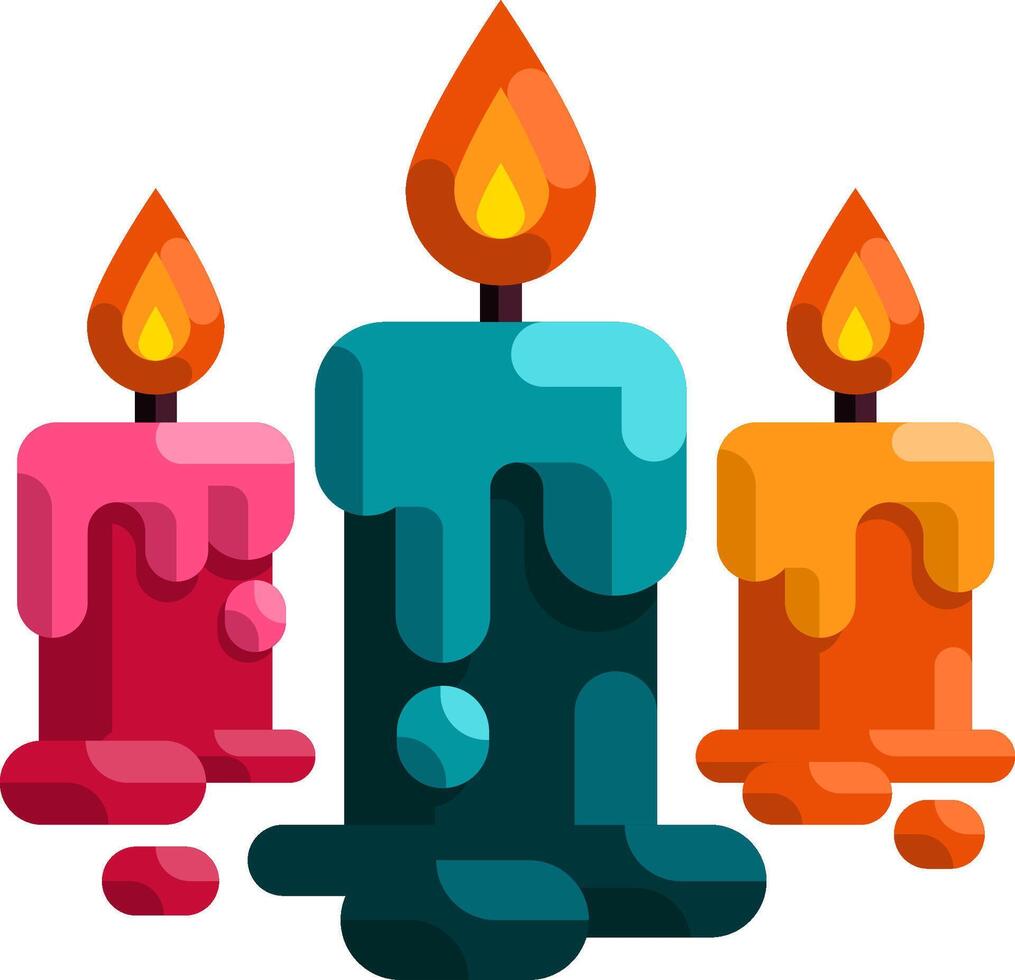 Three candles with melted wax on them vector