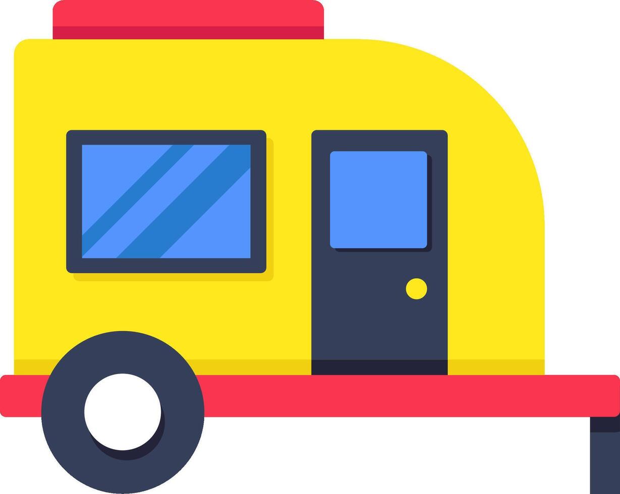 A yellow camper trailer with a red roof vector