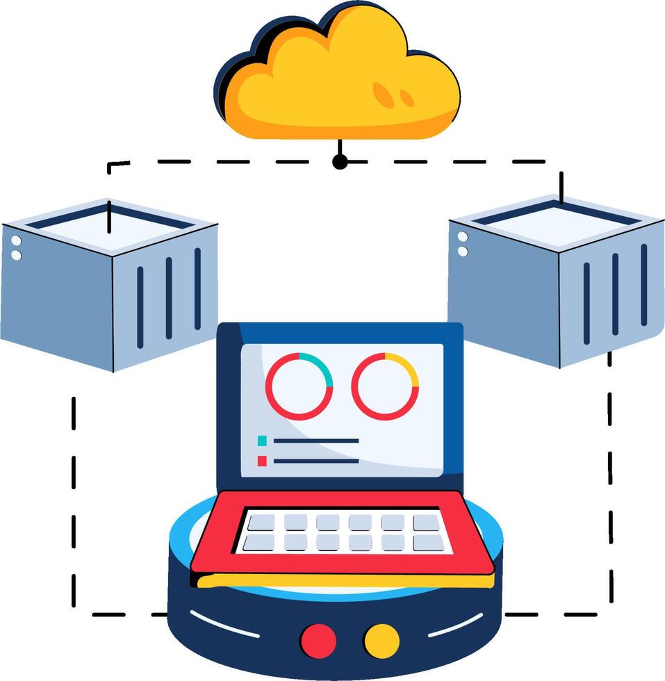 A laptop and a cloud are connected to a server vector