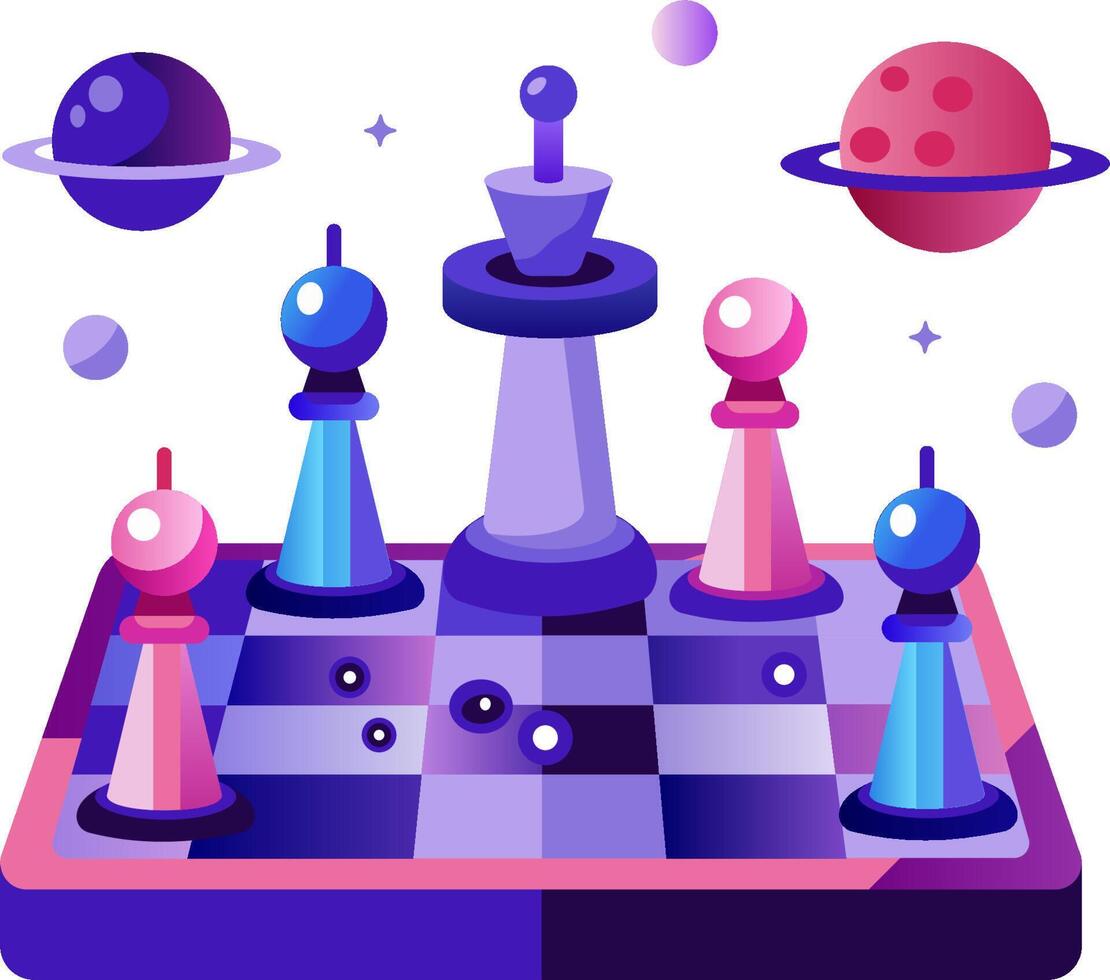 Chess board with planets and chess pieces vector