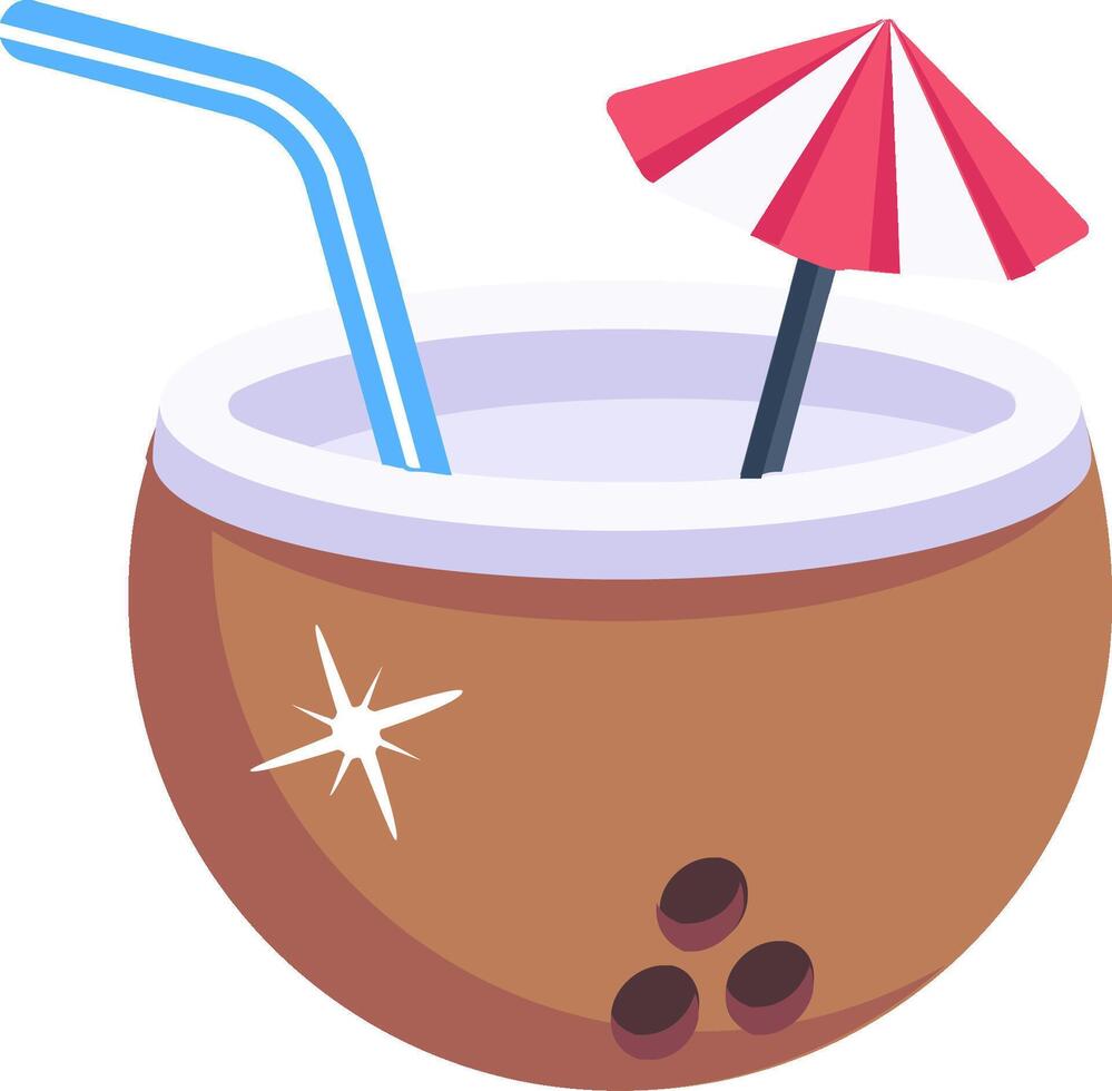 Coconut drink with straw and umbrella vector