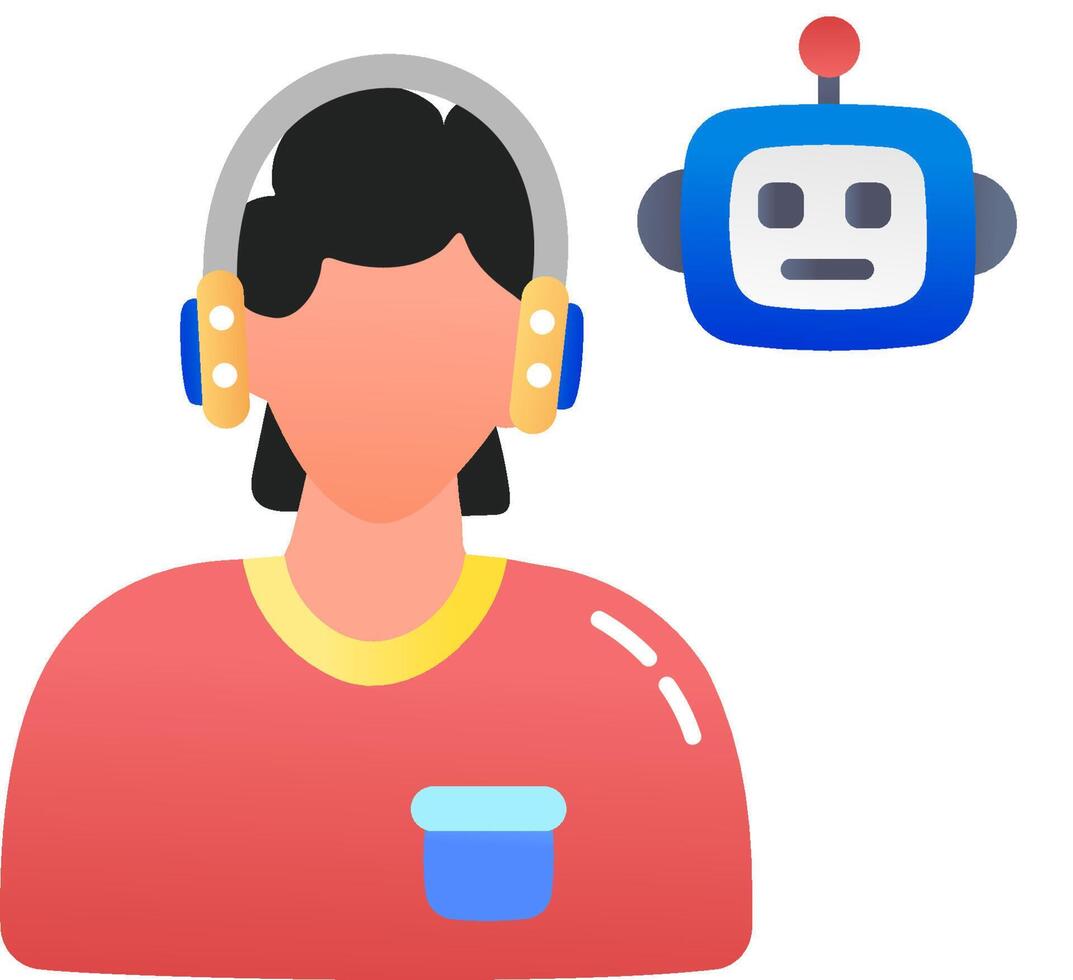 A person wearing headphones and a robot vector