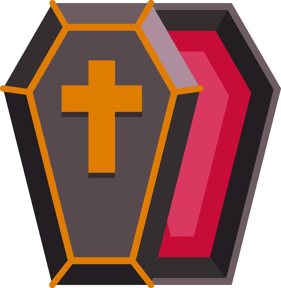 A cartoon coffin with a cross on it vector