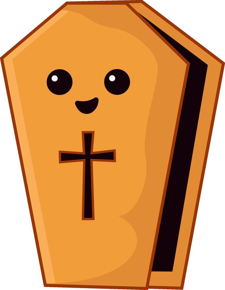 A cartoon coffin with a cross on it vector