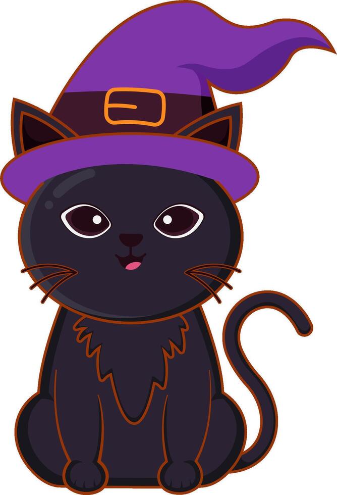 A cartoon black cat wearing a witch hat vector