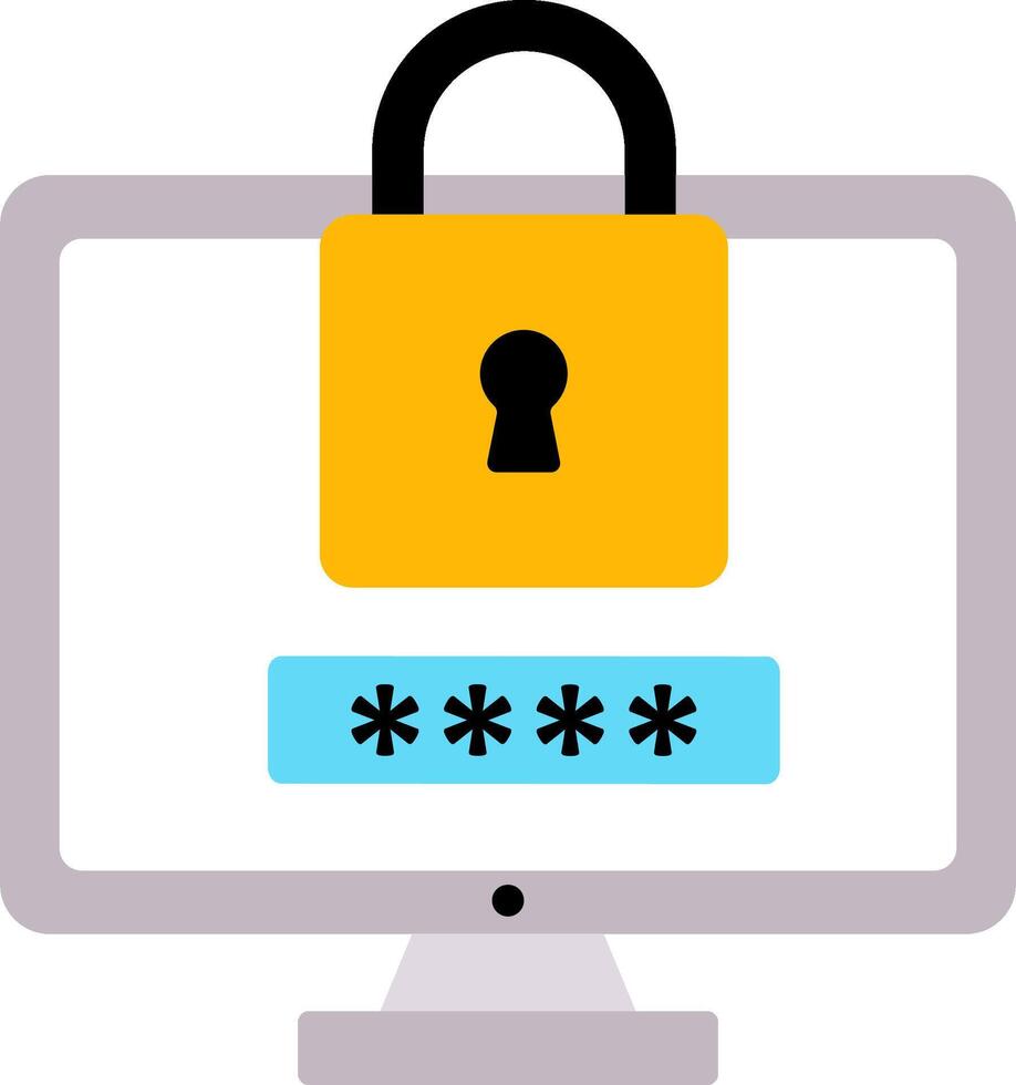 A computer screen with a padlock on it vector