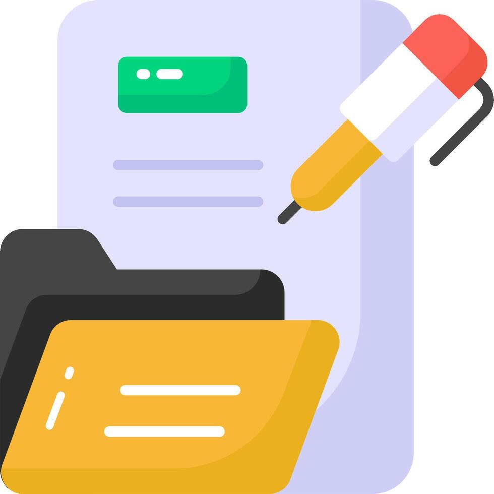 A pen and a document are next to a folder vector