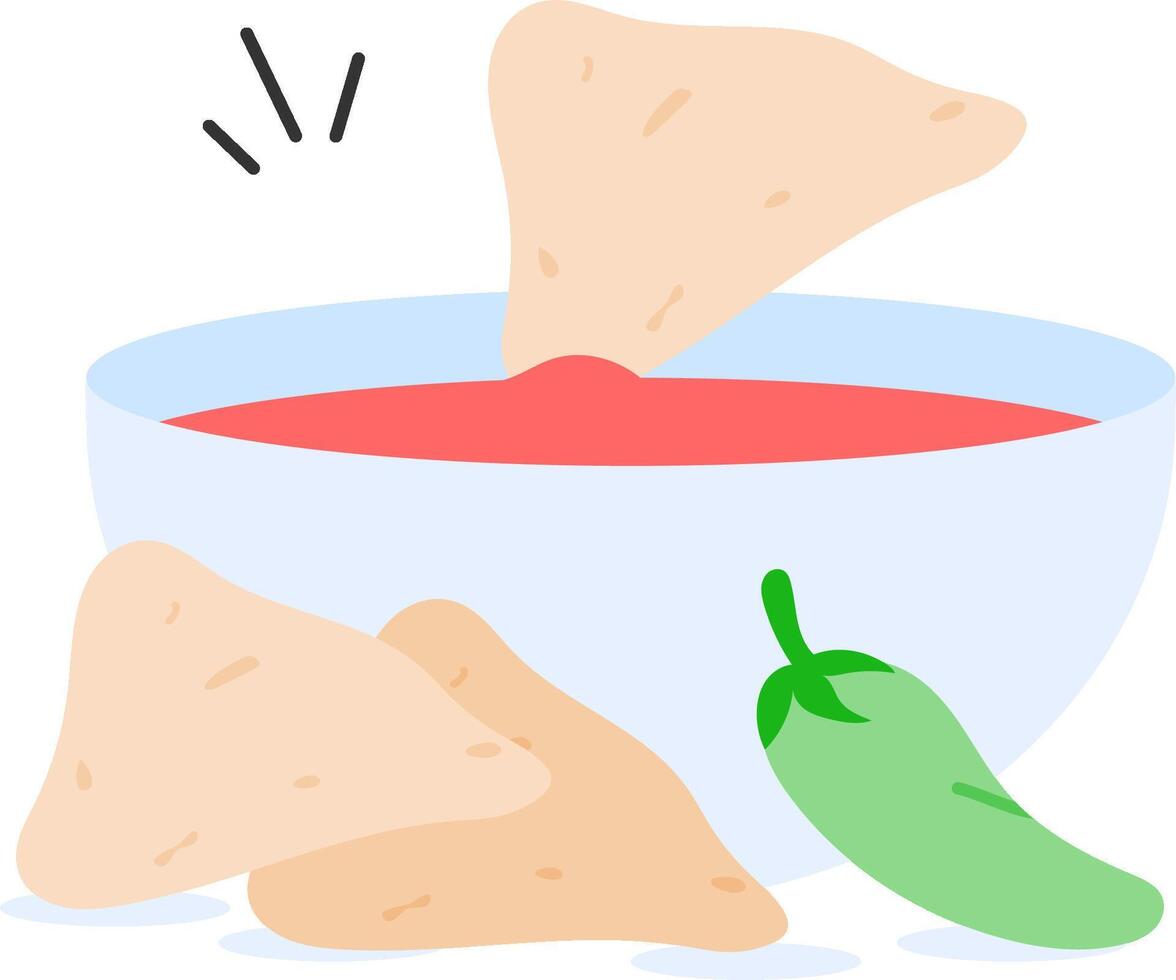 A bowl of salsa and chips with a chip vector