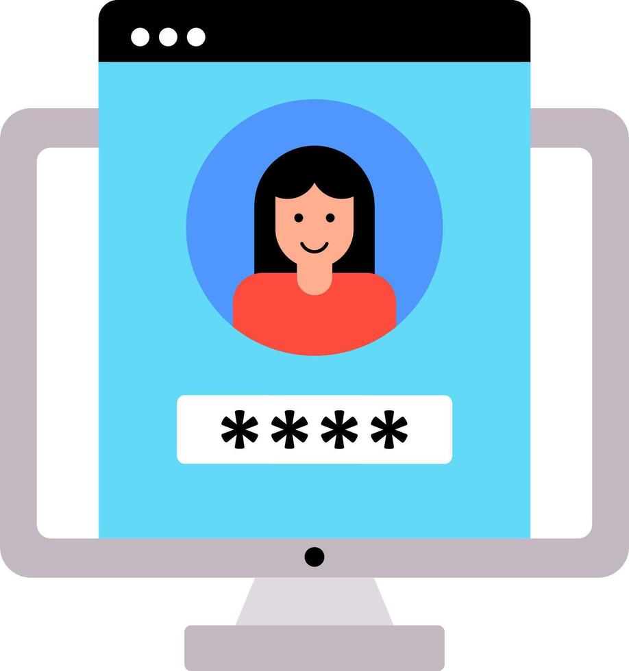 A woman is shown on a computer screen with a password vector