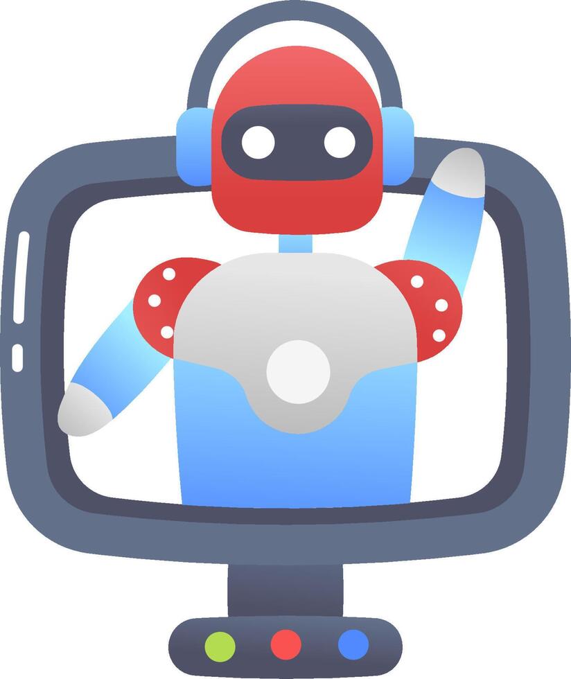 A robot is sitting on a computer monitor vector