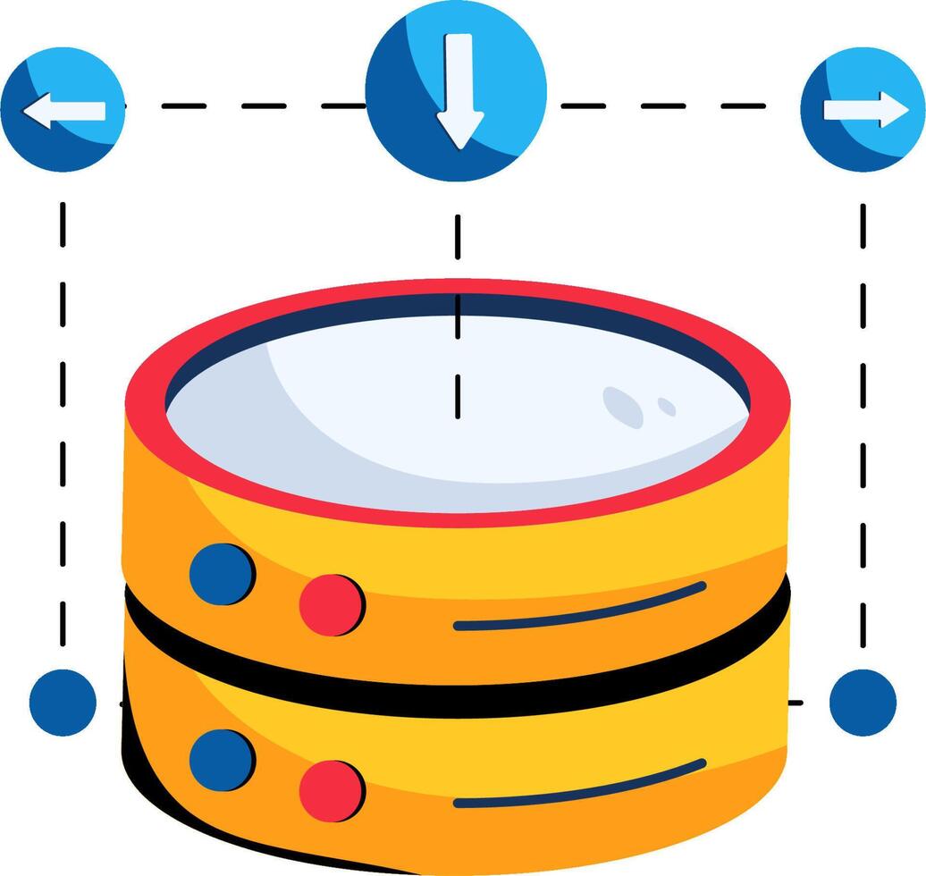 A yellow and blue object with arrows pointing to it vector