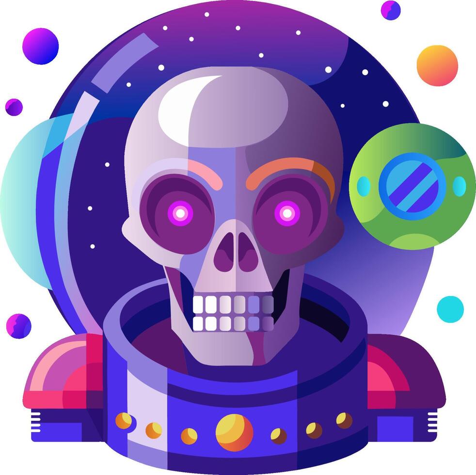 A skull in an astronaut helmet with a space background vector