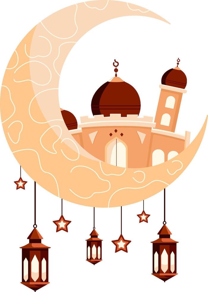 Islamic mosque with lanterns and stars vector