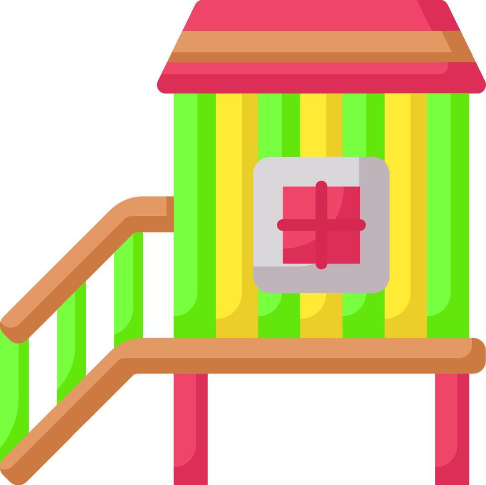 A colorful wooden playhouse with stairs and a door vector