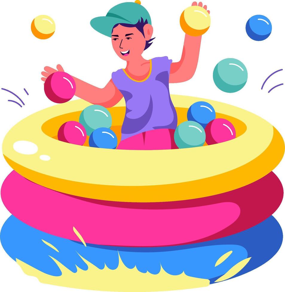 A boy is playing in an inflatable ball pit vector