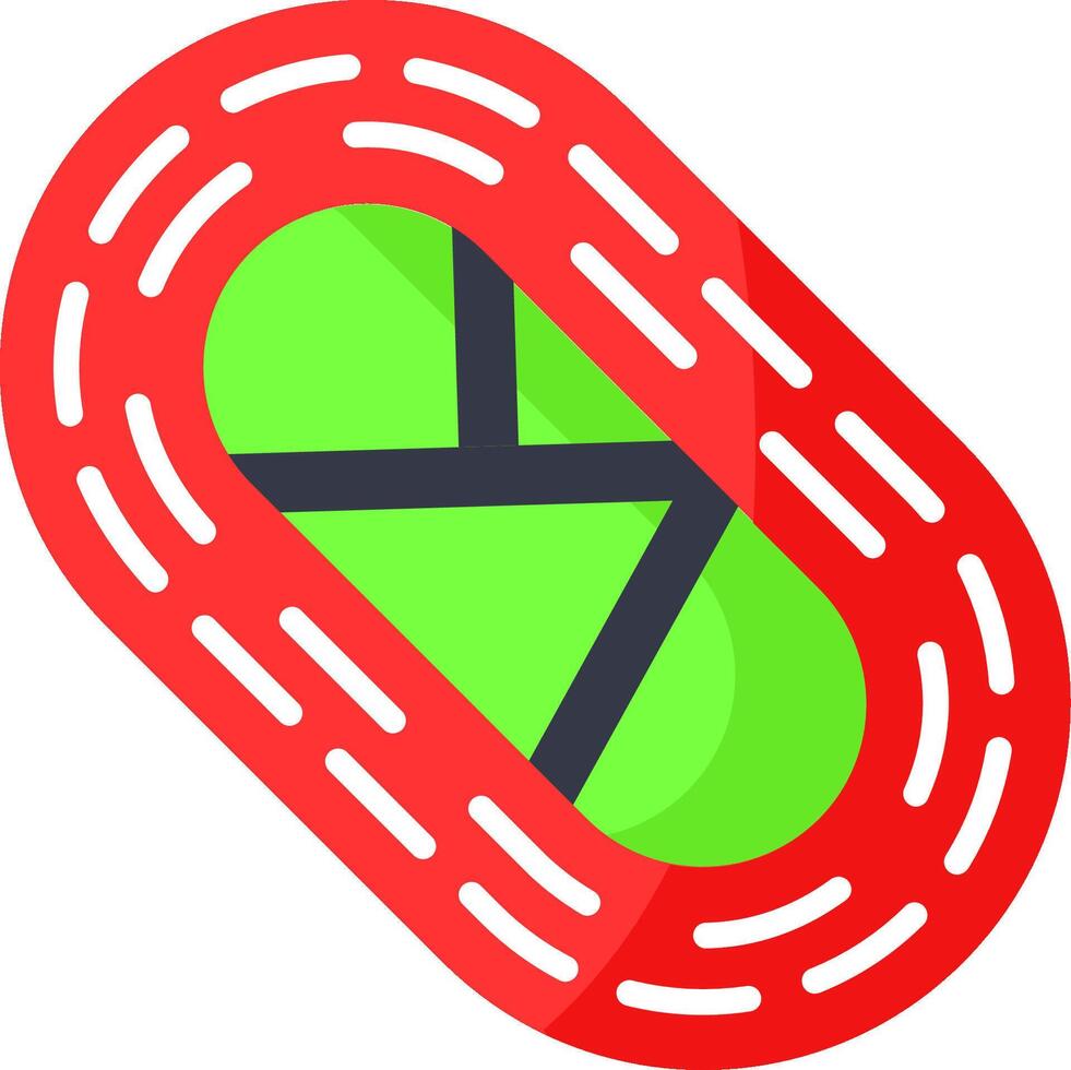 A red oval with a green arrow on it vector