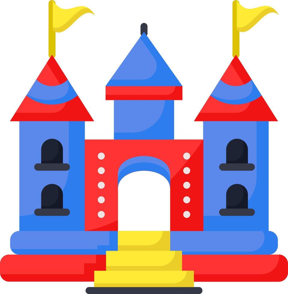 A castle with a red and blue roof and steps vector